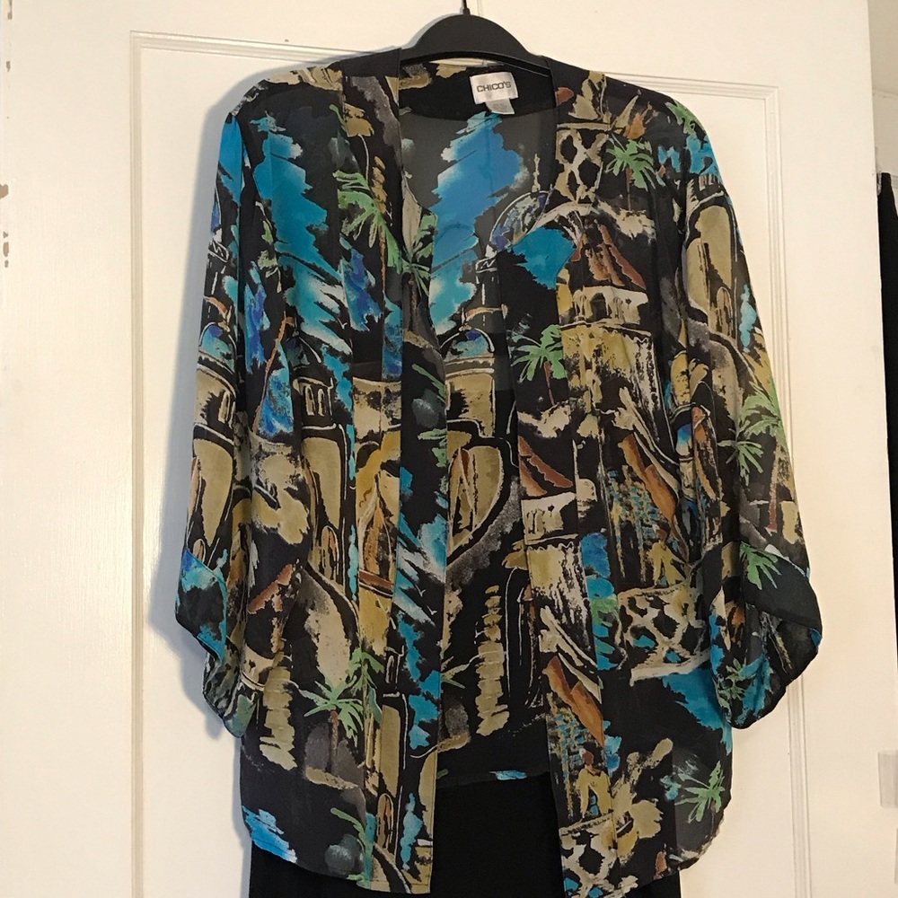 Chico's Multicolor Travel Print Kimono size small